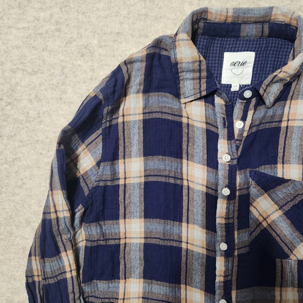 Aerie Womens‎ Flannel Shirt Small Plaid Long Sleeve Button Up Casual Top - Picture 2 of 8